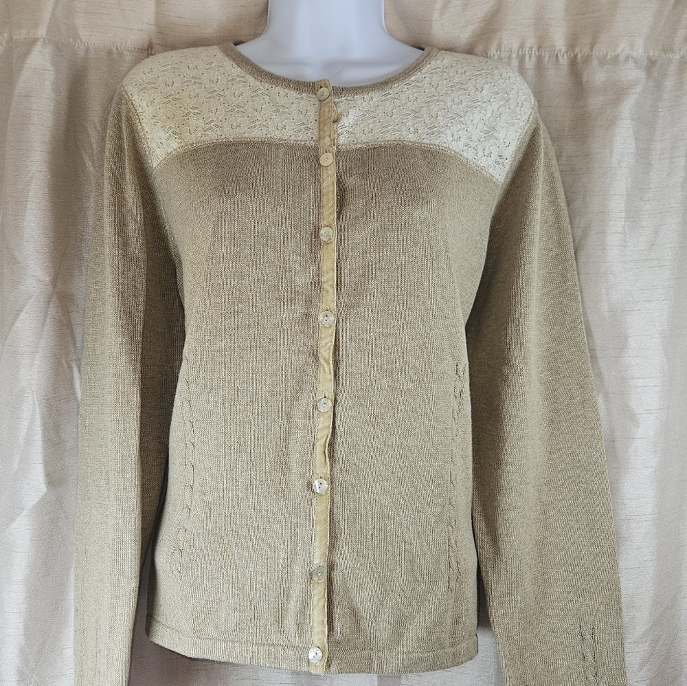 NWOT Liz Claiborn cream tan lace cardigan sweater Womens Large - Picture 4 of 7